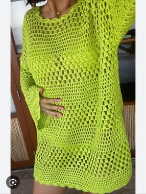 Lime Crochet Swim Coverup Tunic - Women's Beach Coverup